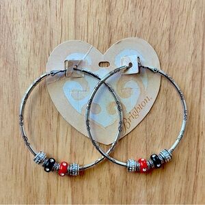 NWT Brighton Silver and Red Beaded Hoop Earrings